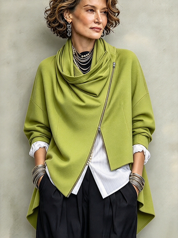 Chic Urban Green Asymmetrical Zip Jacket