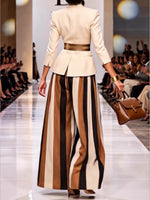 Vintage-style Cotton-blend Striped Wide-leg Trousers