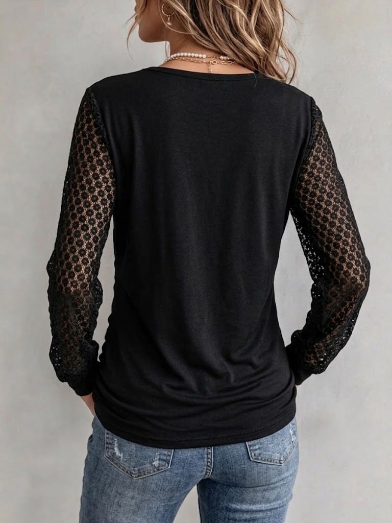 V-neck Wrap-style Long-sleeve Lace Top
