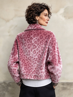 Asymmetric Zipper Pink Leopard Print Velvet Jacket