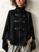 Elegant Black Military Cape Jacket.
