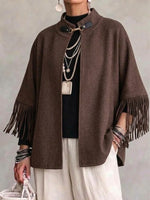 Stand-collar Jacket With Metal Clasps And Fringe