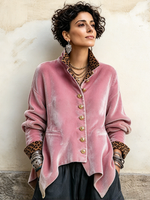 Elegant Chic Leopard Print Pink Velvet Jacket