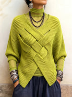 Artistic Interwoven Ribbed Batwing Knit Sweater