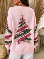 Chic Cozy Christmas Tree Pink Graphic Sweater