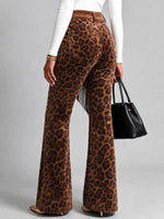 Women's Leopard Print Flare Pants With Asymmetrical Fringe