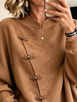 Chic Faux-suede Knot-button Oversized Jacket