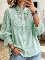 Elegant Lace-paneled Cotton-blend Shirt