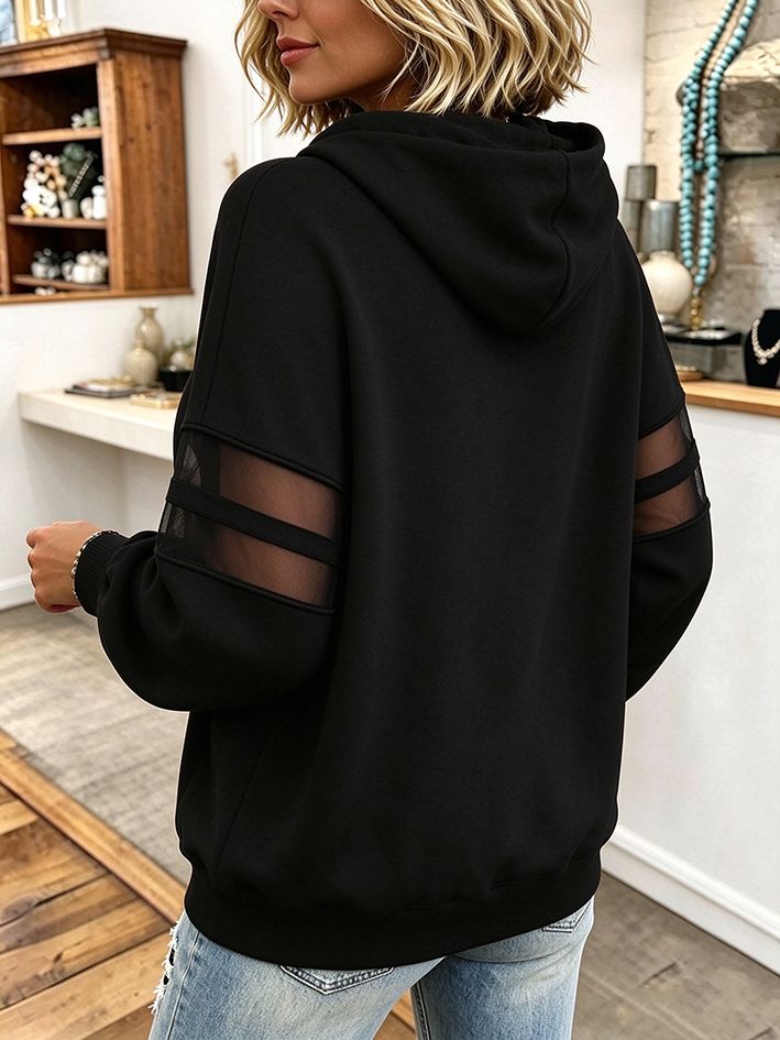 Casual Streetwear Mesh-panel Oversized Cozy Hoodie