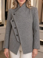 Women's Solid-color Stand-collar Long-sleeve Loose-fit Wool-blend Casual Coat