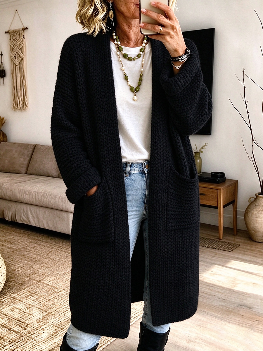 Chic Oversized Longline Open-front Knit Cardigan Sweater