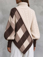 Chic Colorblock Argyle Turtleneck Knit Pullover