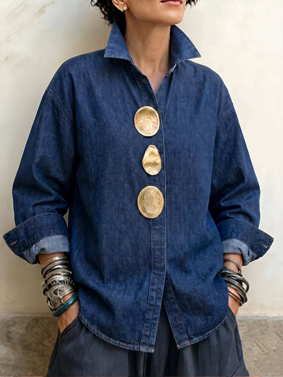 Chic Tencel Denim Statement Button-Down Shirt