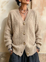V-neck Single-breasted Cable-knit Cardigan