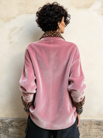 Elegant Chic Leopard Print Pink Velvet Jacket