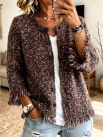 Cozy Textured Fringe-Trim Knit Cardigan