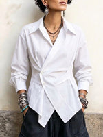 Chic Asymmetric Wrap-style Cotton Shirt