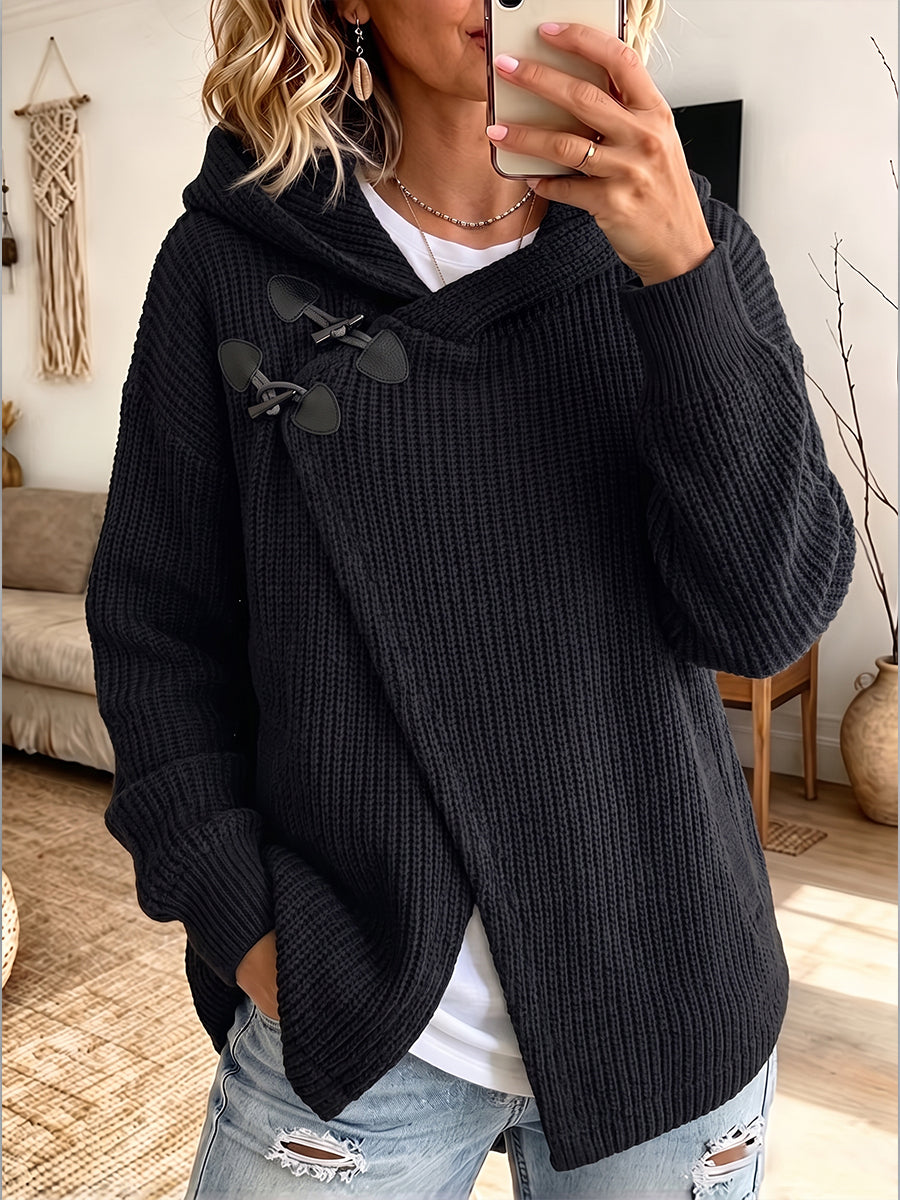 Cozy Wrap-Front Toggle Knit Pullover