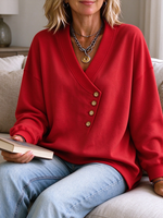 Relaxed Asymmetric Button Up Sweatshirt