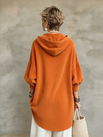 Relaxed Oversized Textured Orange Hooded Button-down Shirt