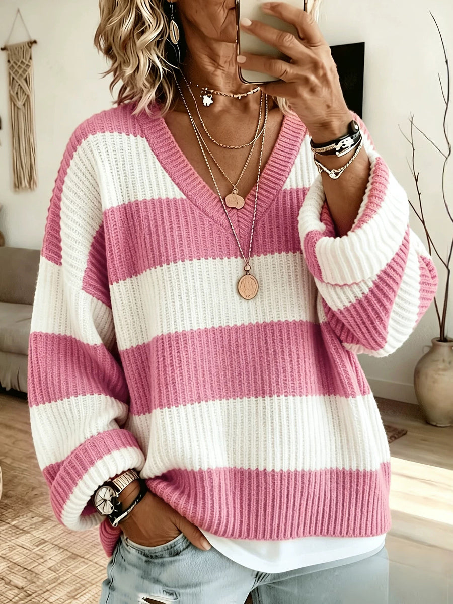 Cozy Striped V-Neck Knit Pullover