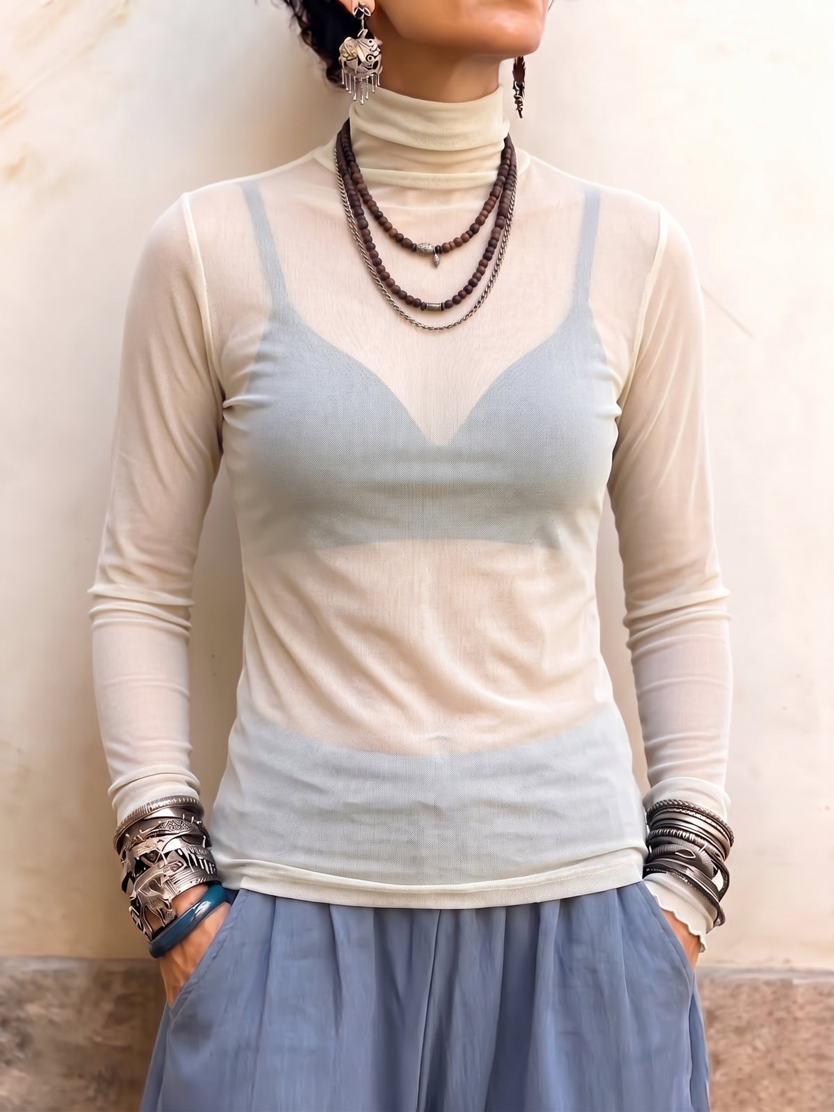 Chic Sheer Mock-Neck Mesh Top