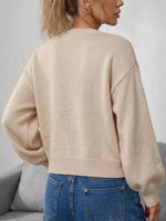 Women's Solid Color Crew Neck Long-sleeve Loose-fit Knit Cardigan