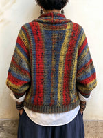Boho Wrap-Front Striped Knit Pullover