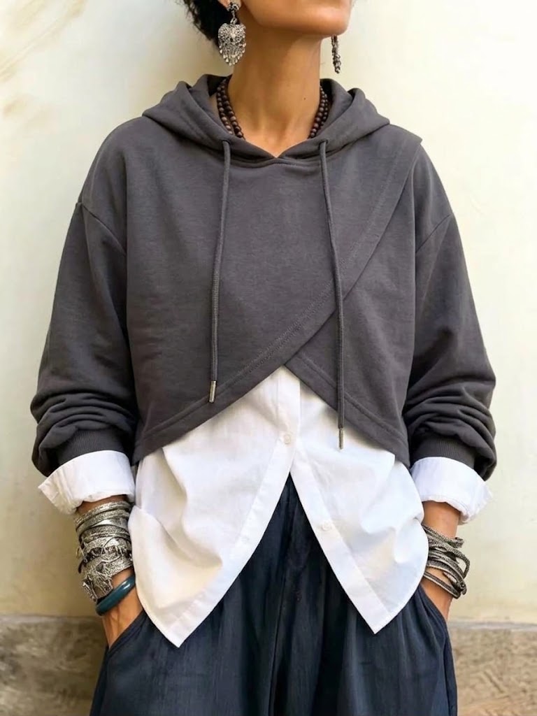 Cropped, Wrap-style Hooded Sweatshirt