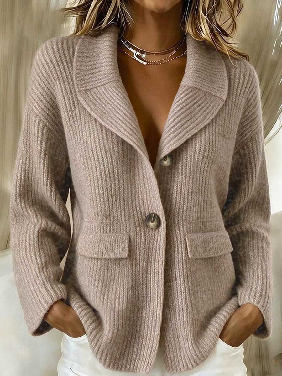 Women's Ribbed Knit Cardigan Sweater with Flap Pockets