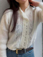 Chic Openwork Mohair-blend Knit Cardigan