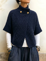 Cozy Button-Accented Knit Capelet Pullover
