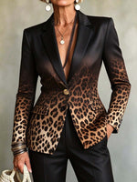 Women's Ombre Leopard Print Single Button Tailored Blazer.