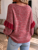 Romantic Lace-Trim Marled V-Neck Sweater