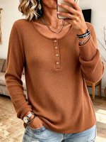 Casual Button Up Waffle Knit Henley Shirt Top