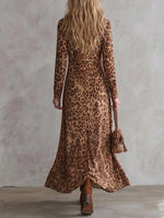 Women's Leopard Print Long Sleeve Fringe Maxi Dress