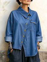 Casual Relaxed Asymmetric Button Up Denim Shirt