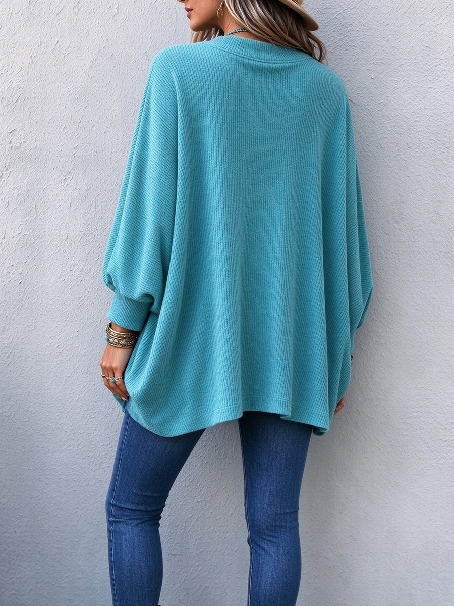 Casual Ribbed Asymmetric Button Pocket Top