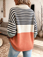 Cozy Colorblock Striped Button-Down Knit Cardigan