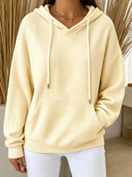 Women's Casual Ribbed Knit Pullover Hoodie With Kangaroo Pocket