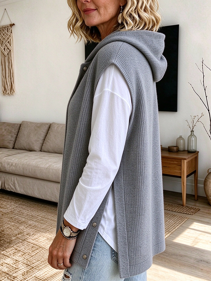 Casual Snap-button Hooded Knitted Sweater Vest
