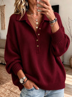 Collared Henley-style Knit Sweater