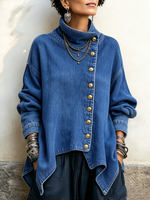 Casual Denim Asymmetrical Button-up Jacket