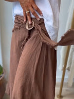 Casual Frayed-edge Linen-cotton Blend Wrap Midi Skirt