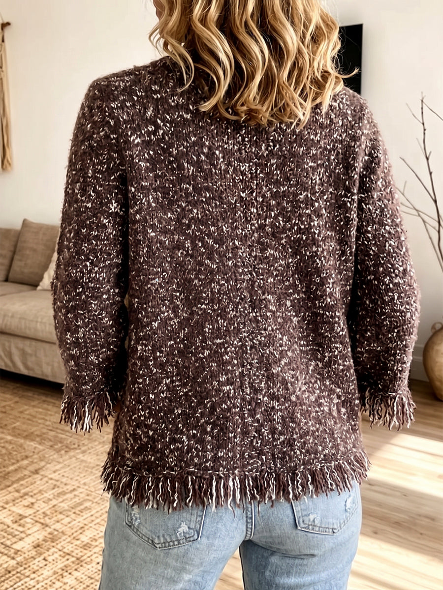 Cozy Textured Fringe-Trim Knit Cardigan