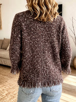 Cozy Textured Fringe-Trim Knit Cardigan