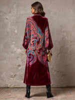 Vintage-style Paisley Print Velvet Midi Dress