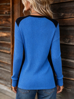 Casual Chic Colorblock V-neck Long-sleeve Top