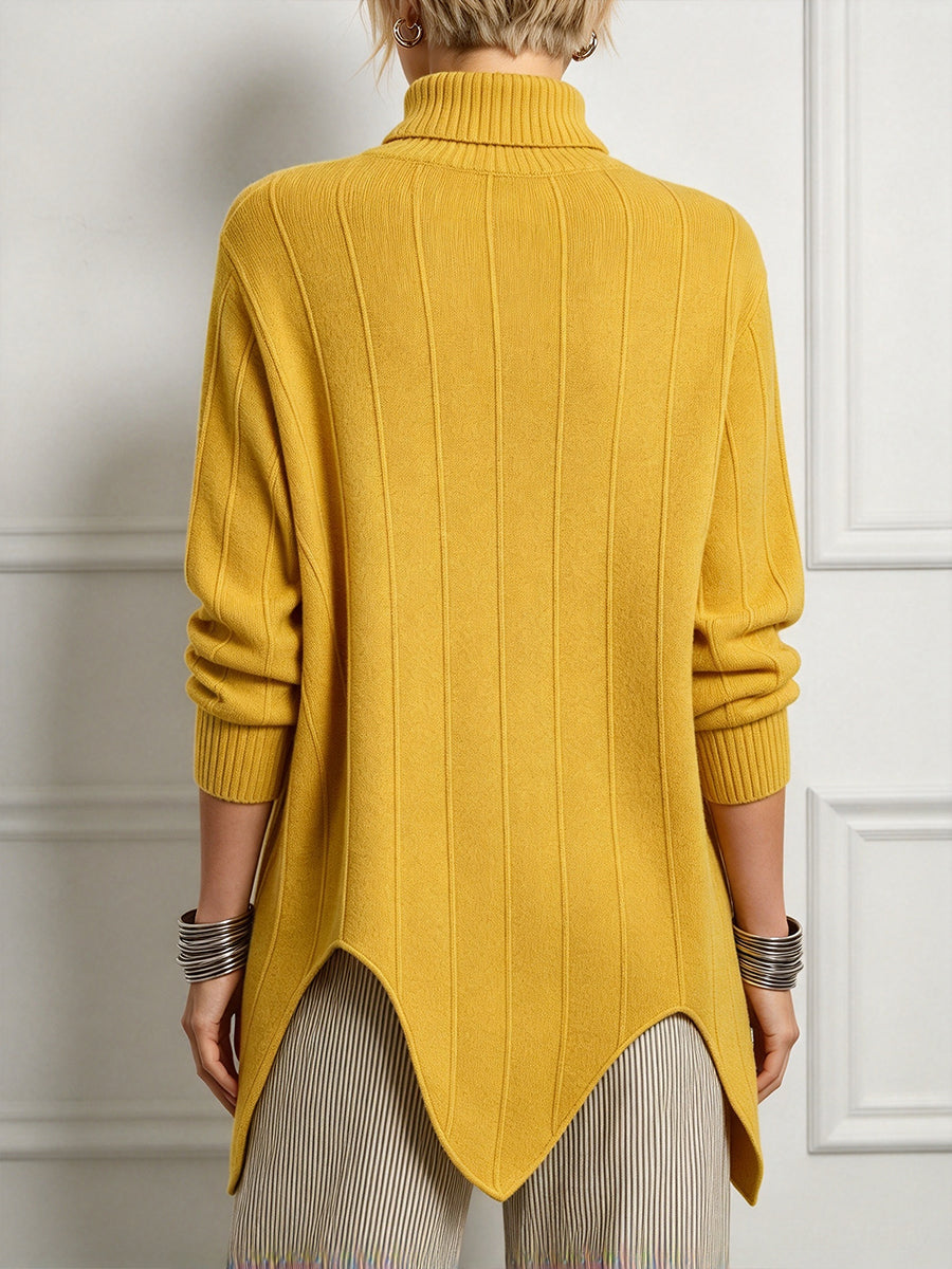 Chic Asymmetric Hem Turtleneck Sweater