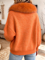 Cozy Faux-Fur Collar Full-Zip Knit Cardigan